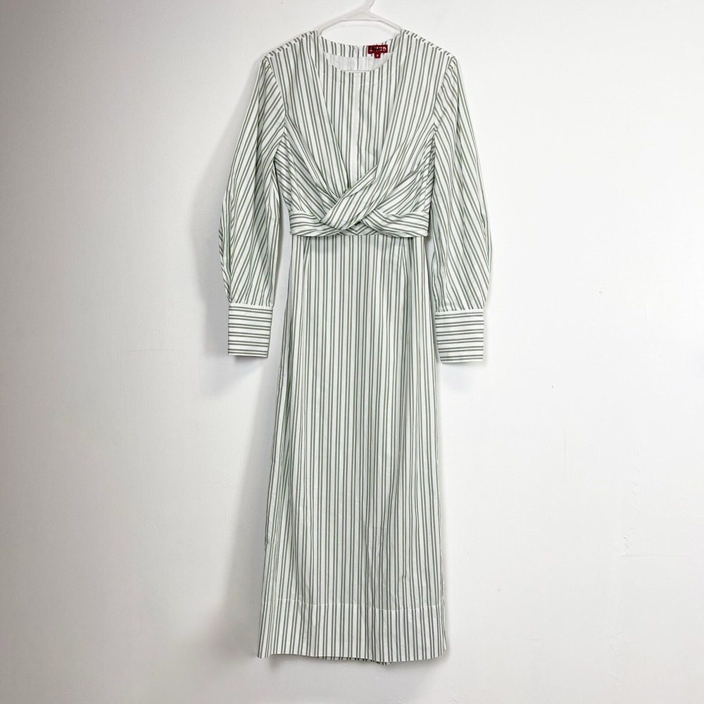 Staud Crosshill Midi Dress Womens Medium Moss Green Long Sleeve NWOT NEW